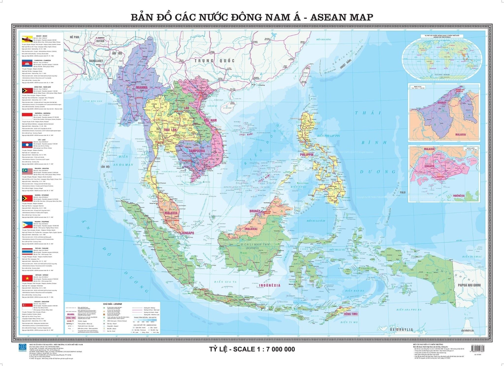 A bilingual A0-sized wall map showing the countries of Southeast Asia and the ASEAN region